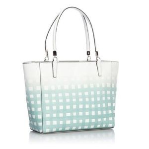 Coach Madison Light Blue Saffiano Gingham Tote